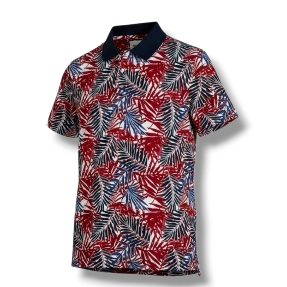 Goodfellow & Co Men’s Patriotic Tropical Floral Polo Shirt Red White Blue​